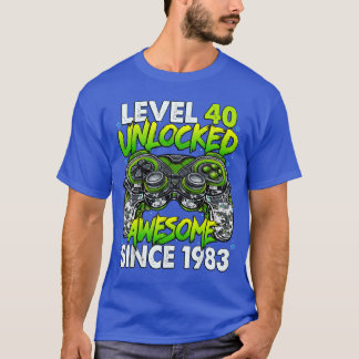 T-shirt Niveau 40 Débloqué Incroyable Depuis 1983 40ème An
