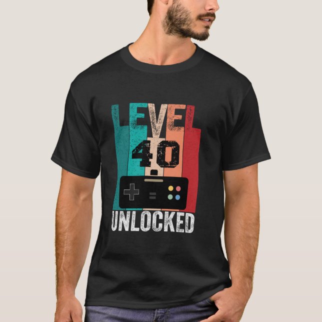 T-shirt Niveau 40 Déverrouillé Anniversaire Vidéo Gamer 40 (Devant)
