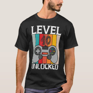 T-shirt Niveau 40 Déverrouillé Video Gamer Vintage 40e ann