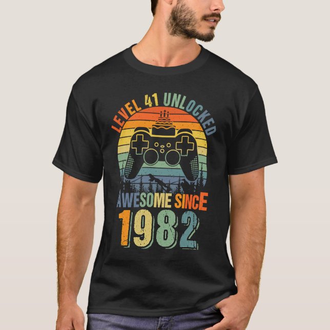 T-shirt Niveau 41 Déverrouillé 41e Anniversaire Joueur 198 (Devant)