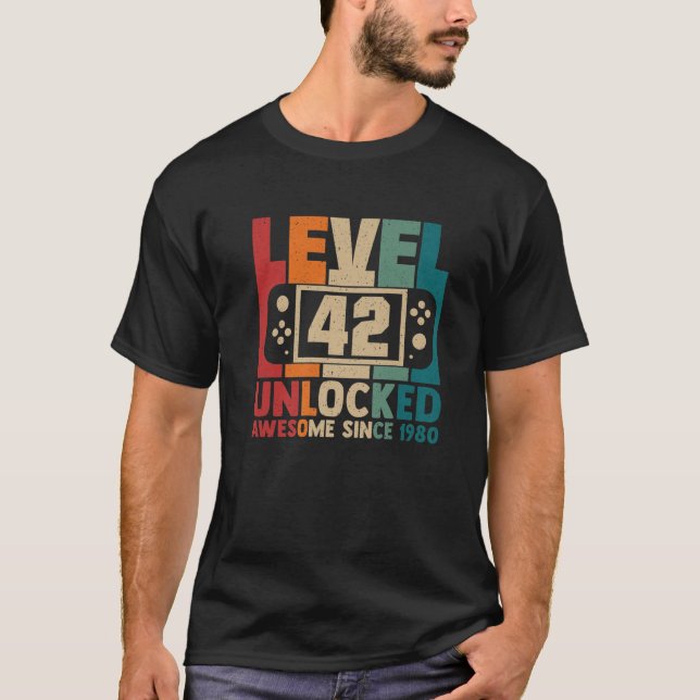 T-shirt Niveau 42 Déverrouillé Awesome 1980 Video Gamer 42 (Devant)