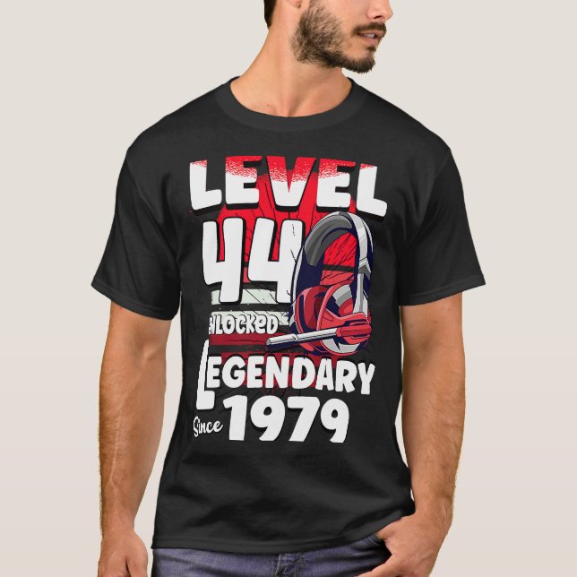 T-shirt Niveau 44 ans Déverrouillé depuis 1979 44th Gamer (Devant)