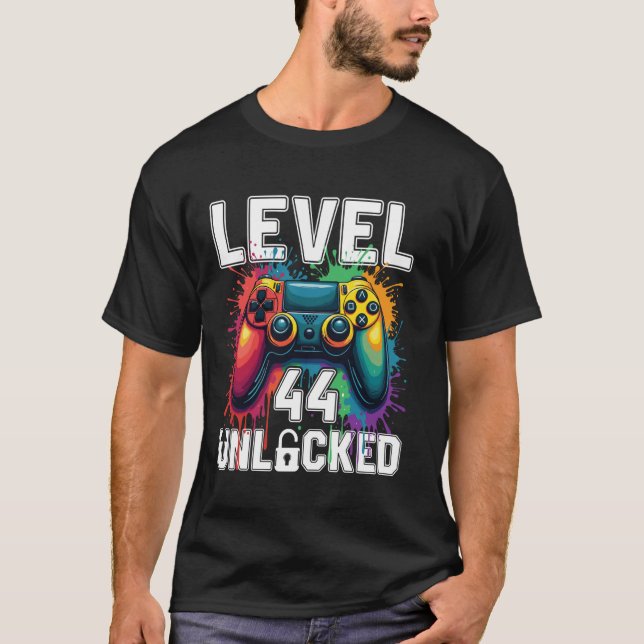 T-shirt Niveau 44 Débloqué Thème de jeu vidéo drôle 44e an (Devant)