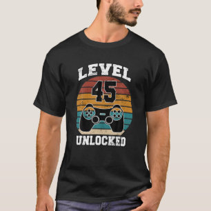 T-shirt Niveau 45 Déverrouillé 45 Ans Retro 80s 45e
