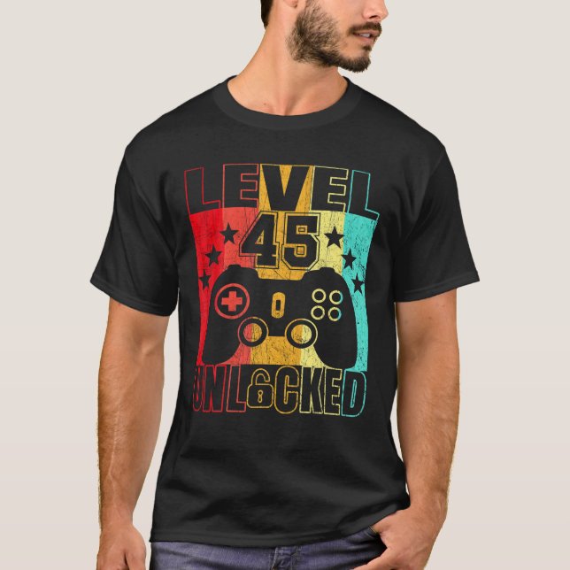 T-shirt Niveau 45 Déverrouillé 45Ans Anniversaires Hommes  (Devant)