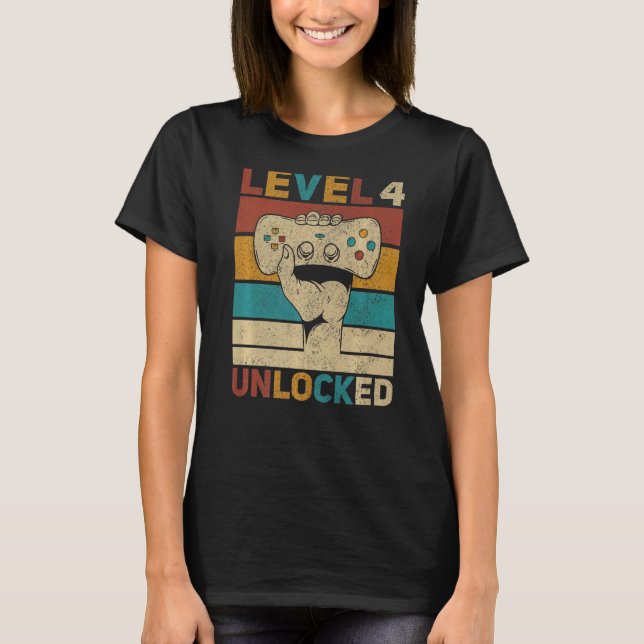 T-shirt Niveau 4 Déverrouillé 4e anniversaire 4 ans Garçon (Devant)