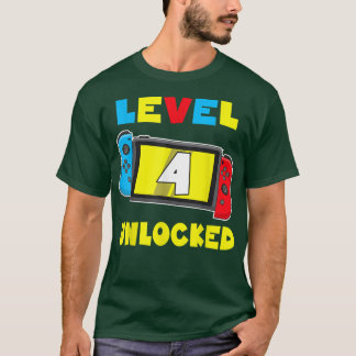 T-shirt Niveau 4 Déverrouillé 4ème Anniversaire Jeu vidéo 