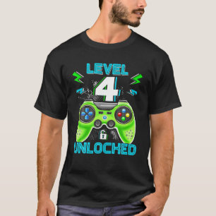 T-shirt Niveau 4 Déverrouillé Anniversaire Enfants 4E Jeu 