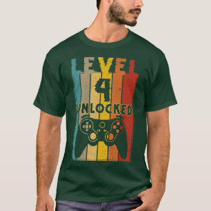 T-shirt Niveau 4 Déverrouillé Funny Video Gamer 4e anniver