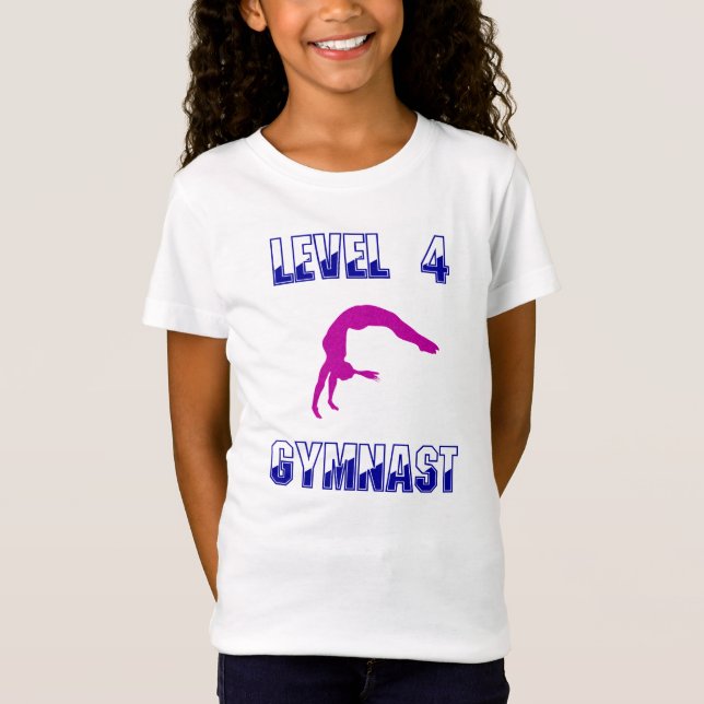 T-Shirt Niveau 4 Gymnaste Bleu et Magenta Gymnastique (Devant)