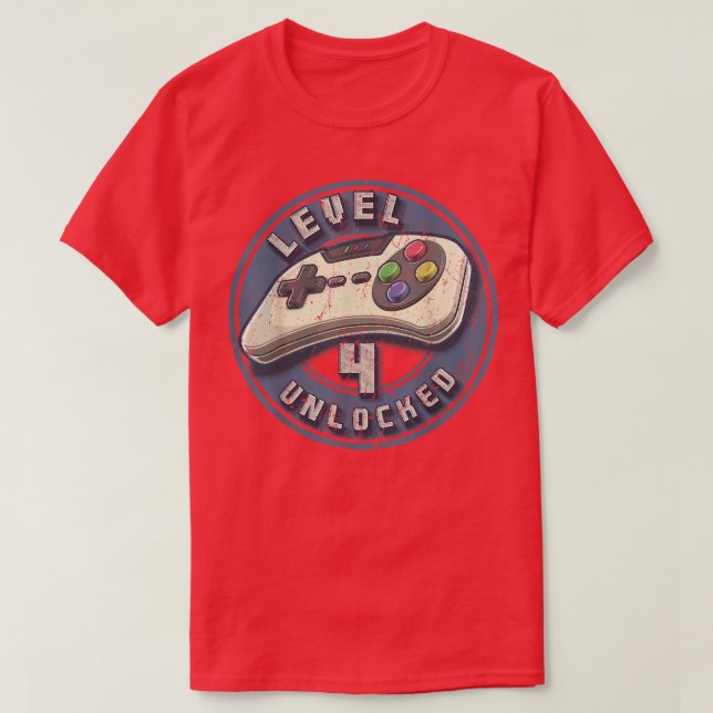 T-shirt Niveau 4 Jeu vidéo déverrouillé 4e anniversaire Ga (Design devant)