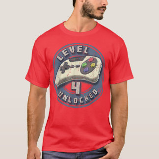 T-shirt Niveau 4 Jeu vidéo déverrouillé 4e anniversaire Ga