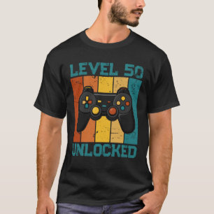 T-shirt Niveau 50 Débloqué Rétro Gamer Vintage