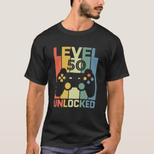 T-shirt Niveau 50 Déverrouillé 50 ans Vidéo Gamer 50e