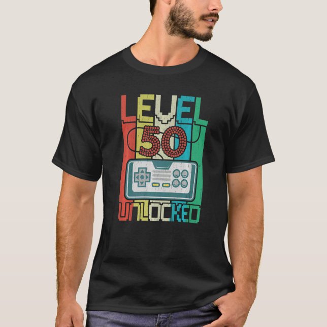 T-shirt Niveau 50 Jeu vidéo déverrouillé 50e anniversaire (Devant)