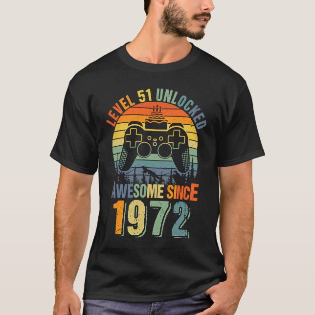T-shirt Niveau 51 Déverrouillé 51e Anniversaire Joueur 197 (Devant)