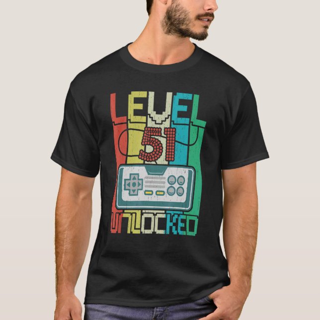 T-shirt Niveau 51 Jeu vidéo déverrouillé 51e anniversaire (Devant)