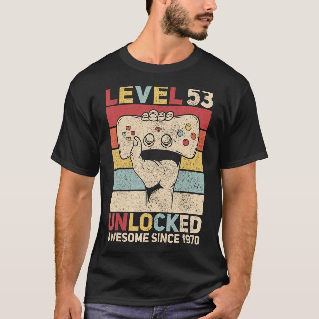 T-shirt Niveau 53 Déverrouillé 53 Ans Hommes Anniversaires (Devant)