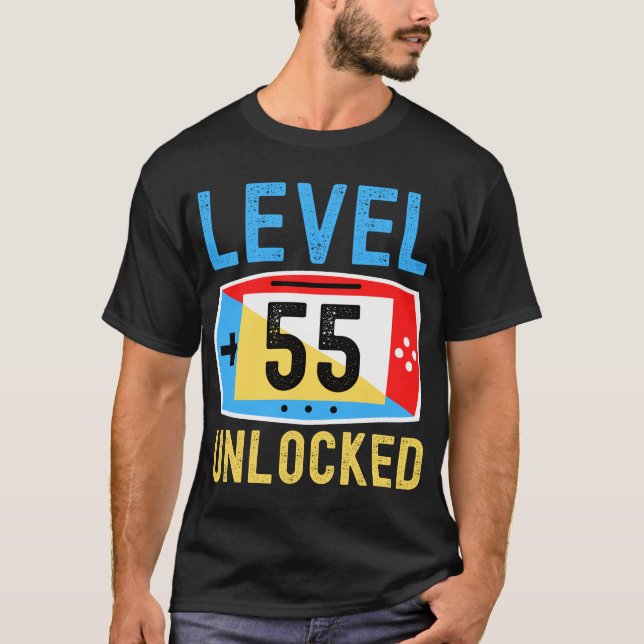 T-shirt Niveau 55 Déverrouillé Gamer 55e Anniversaire (Devant)