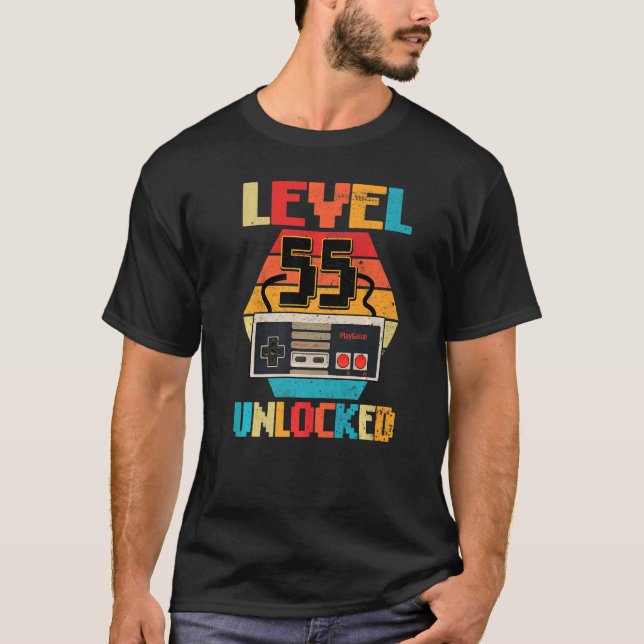 T-shirt Niveau 55 Jeu vidéo déverrouillé 55e anniversaire (Devant)