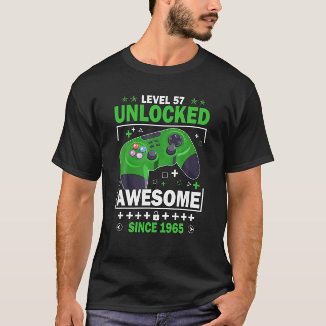 T-shirt Niveau 57 Déverrouillé Awesome Jeux Vidéo 1965 57E (Devant)