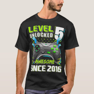 T-shirt Niveau 5 Déverrouillé Awesome 2016 Jeu vidéo 5e an