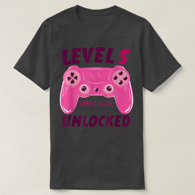 T-shirt Niveau 5 Jeu vidéo de la fille de joueur déverroui (Design devant)
