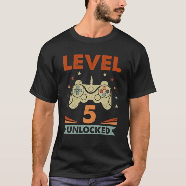 T-shirt Niveau 5 Jeu Vidéo Déverrouillé 5E Joueur Annivers (Devant)