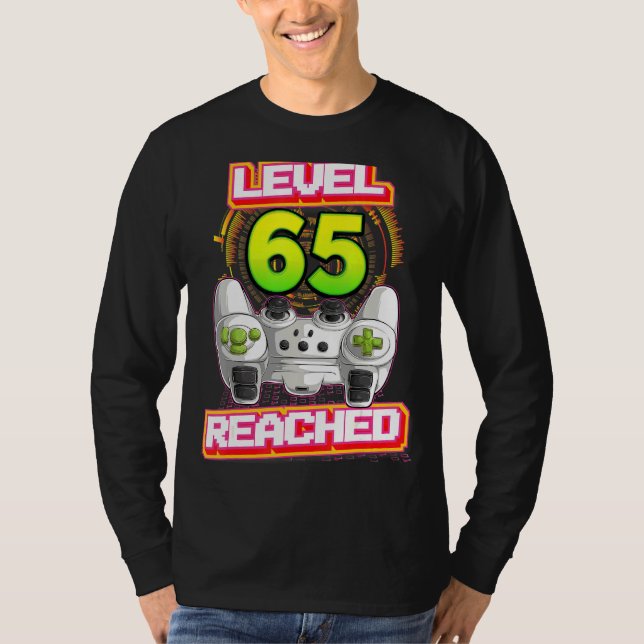 T-shirt Niveau 65 Joueur atteint 65e Anniversaire Jeu vidé (Devant)