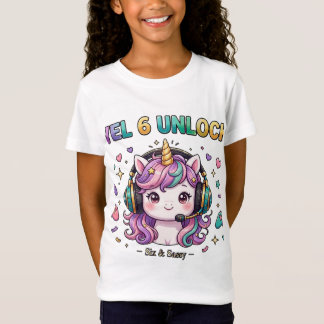 T-Shirt Niveau 6 Débloqué Six et Fille de Joueur de Licorn