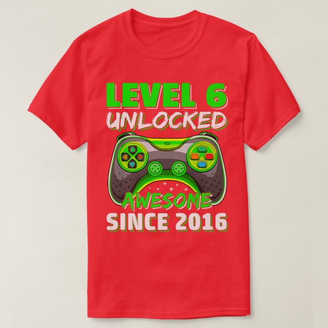 T-shirt Niveau 6 Déverrouillé Awesome 2016 jeu vidéo 6e An (Design devant)