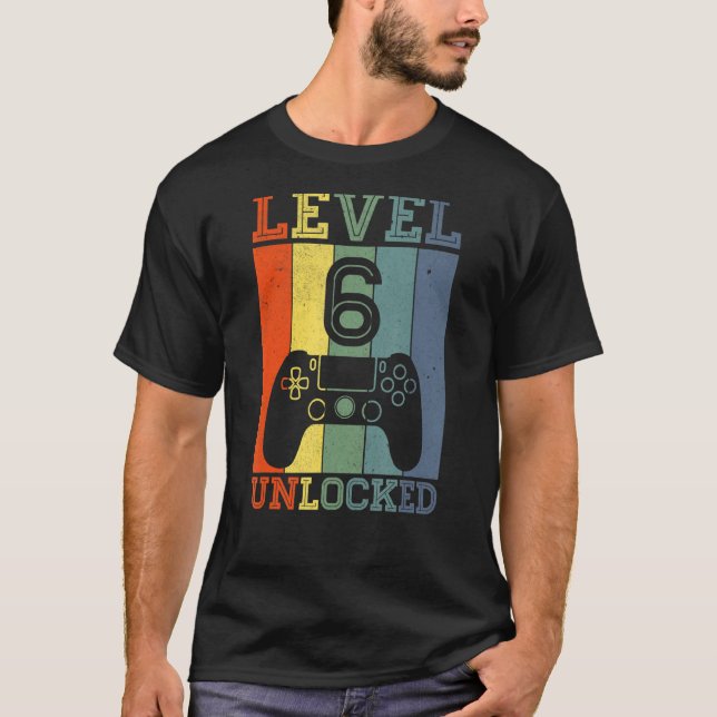 T-shirt Niveau 6 Jeu vidéo déverrouillé 6 ans 6 ans Annive (Devant)