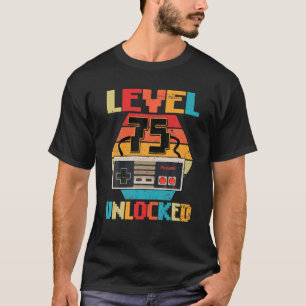 T-shirt Niveau 75 Jeu Vidéo Déverrouillé 75E Cadeaux Anniv