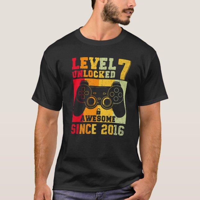 T-shirt Niveau 7 Débloqué Incroyable Jeu Vidéo 2016 7ème N (Devant)
