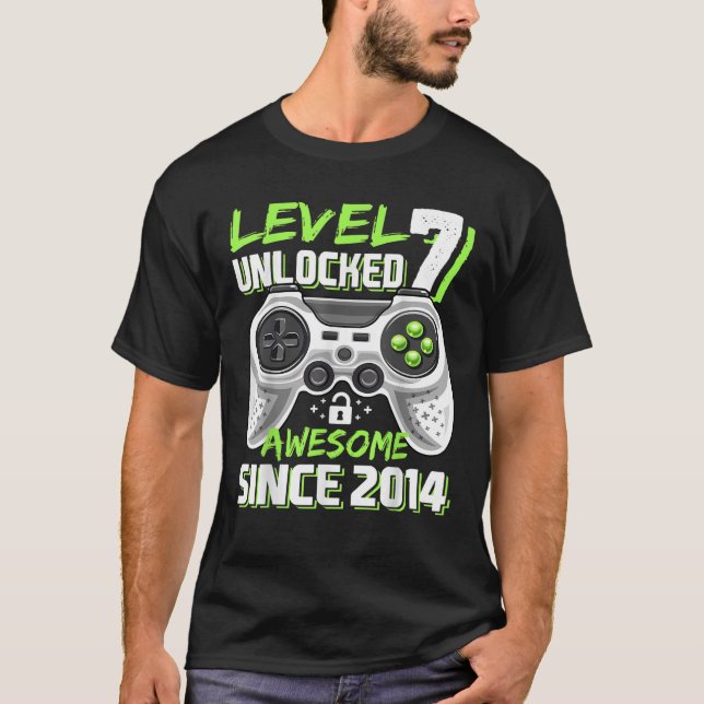 T-shirt Niveau 7 Déverrouillé Awesome 2014 jeu vidéo 7e na (Devant)