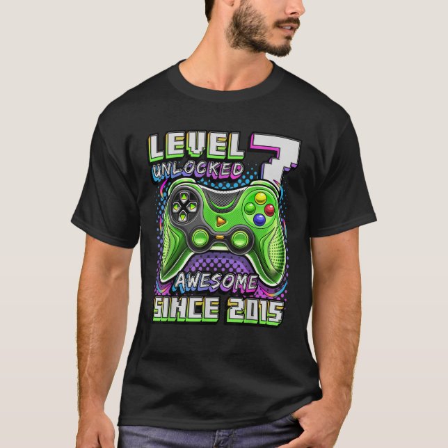 T-shirt Niveau 7 Déverrouillé Awesome 2015 jeu vidéo 7e na (Devant)