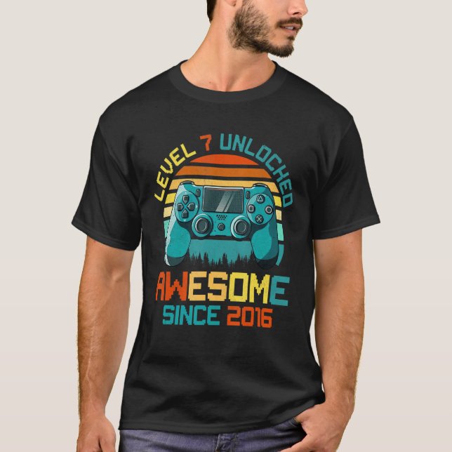 T-shirt Niveau 7 Déverrouillé Awesome 2016 jeu vidéo 7e na (Devant)