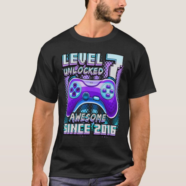 T-shirt Niveau 7 Déverrouillé Awesome 2016 jeu vidéo 7e na (Devant)