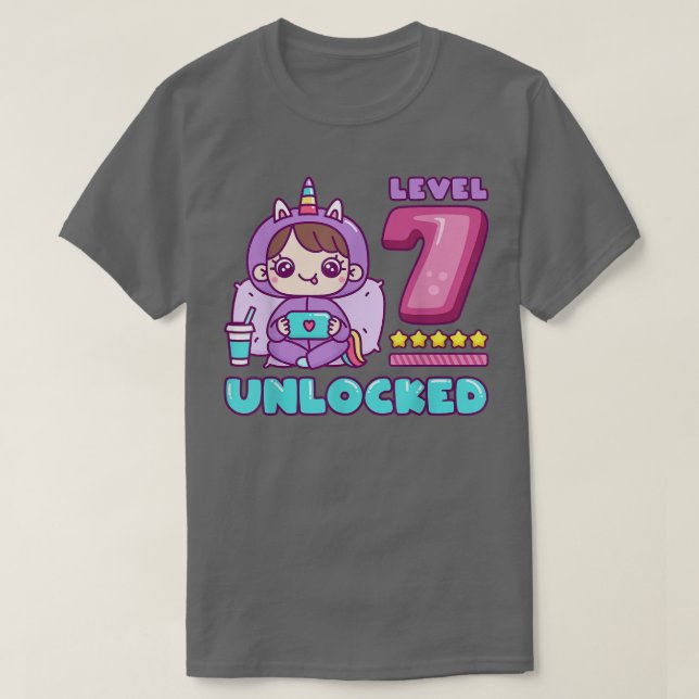 T-shirt Niveau 7 Déverrouillé, Unicorn Gamer Girer Anniver (Design devant)
