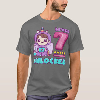 T-shirt Niveau 7 Déverrouillé, Unicorn Gamer Girer Anniver