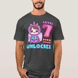 T-shirt Niveau 7 Déverrouillé, Unicorn Gamer Girl Annivers