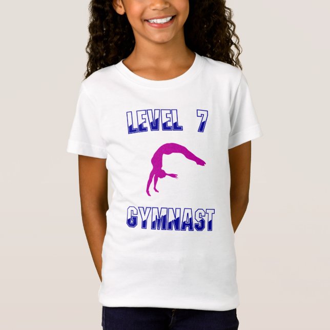 T-Shirt Niveau 7 Gymnaste Bleu et Magenta Gymnastique (Devant)