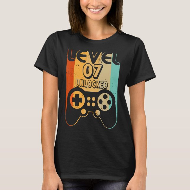 T-shirt Niveau 7 Jeu vidéo déverrouillé 7e anniversaire (Devant)