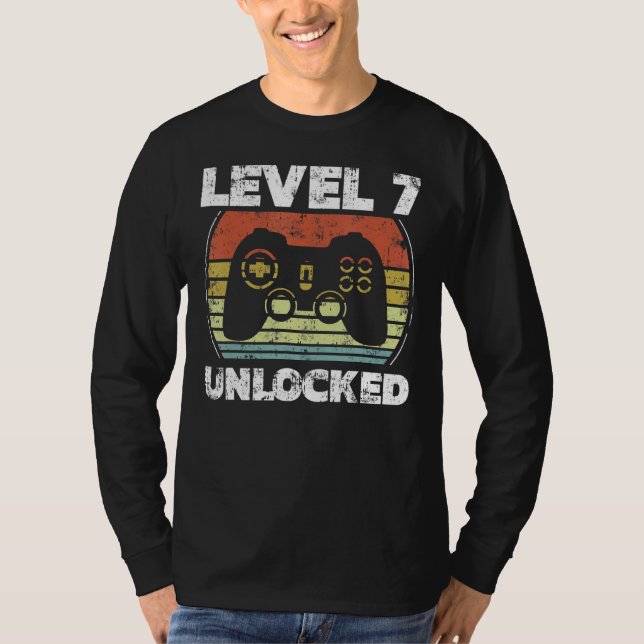 T-shirt Niveau 7 Jeu vidéo déverrouillé 7e anniversaire (Devant)
