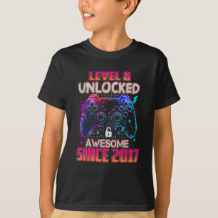 T-shirt Niveau 8 Débloqué Incroyable Depuis 2017 Joueur Pi