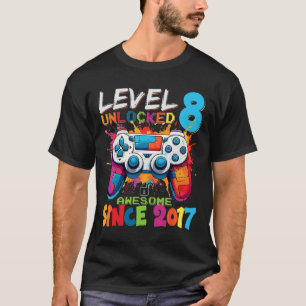 T-shirt Niveau 8 Débloqué Incroyable Jeux Vidéo Anniversai