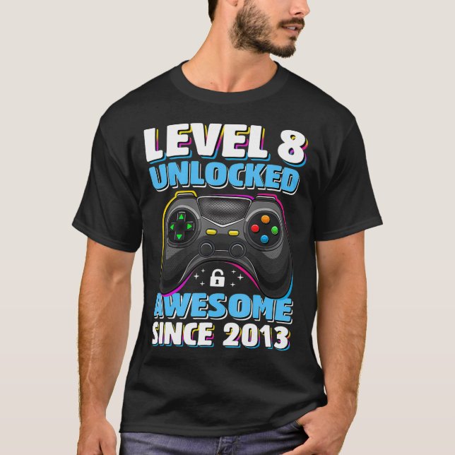 T-shirt Niveau 8 Déverrouillé Awesome 2013 Jeu vidéo 8e Na (Devant)