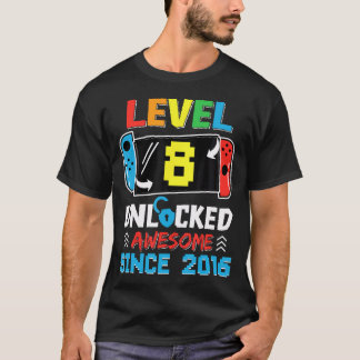 T-shirt Niveau 8 Déverrouillé Awesome Depuis 2016 Vidéo Ga