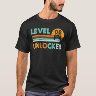 T-shirt Niveau 8 Déverrouillé Retro Video Gamer 8 Annivers