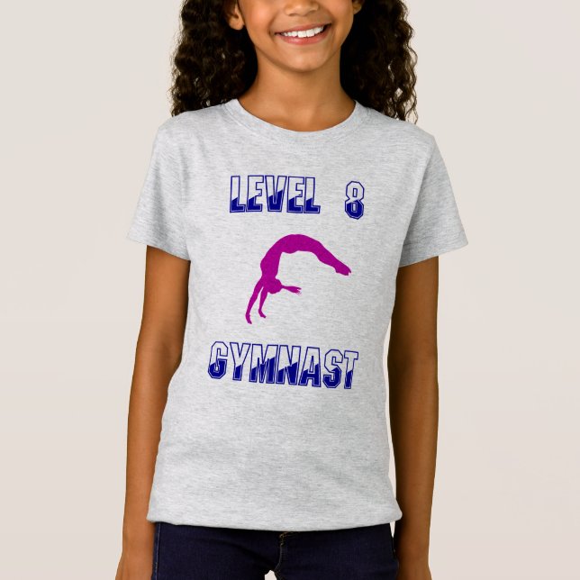 T-Shirt Niveau 8 Gymnaste Bleu et Magenta Gymnastique (Devant)
